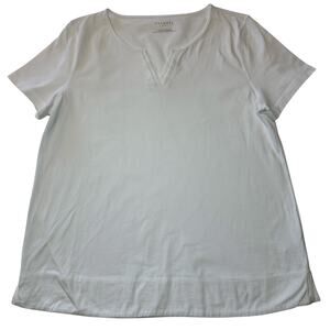 Talbots Women’s Top White Short Sleeve Notch Neck Pullover T-Shirt Size Large